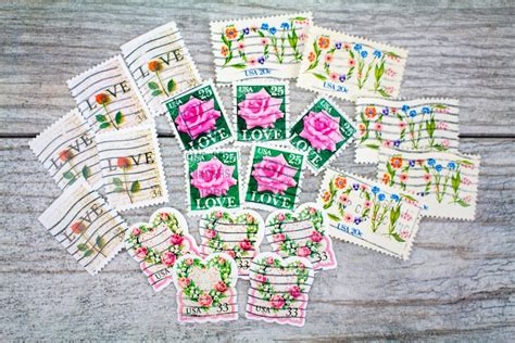 20x Vintage Love Stamps Postage Hearts Valentine be Mine Junk Journal ...