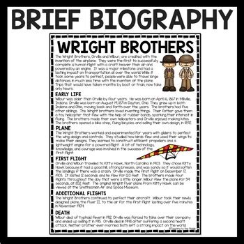 Inventors the Wright Brothers Biography Reading Comprehension Worksheet