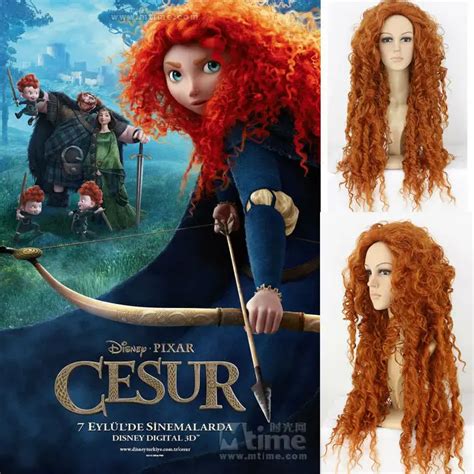 2016 Carton Brave Merida Princess Wig Synthetic Hair Long Orange Black ...