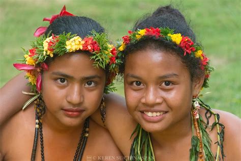 Yapese girls in traditional clothing at Yap Day Festival, Yap Island, Federated States of ...