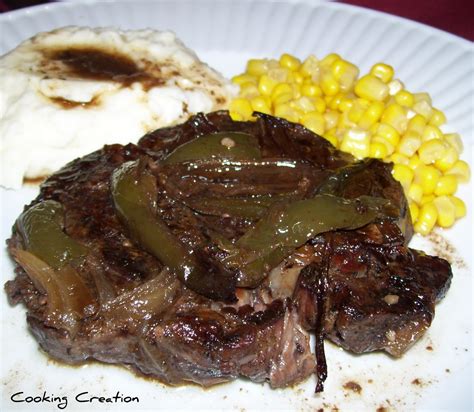 Cooking Creation: Chuck Eye Steak with Onion & Green Pepper in Red Wine ...