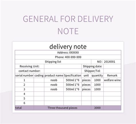 General For Delivery Note Excel Template And Google Sheets File For ...