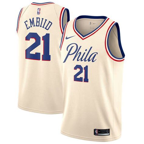 Men's Philadelphia 76ers Joel Embiid Nike Cream Swingman Jersey - City ...