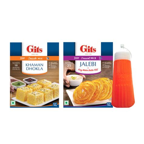 Gits Gulab Jamun Mix(200gms) & Gits Instant Snack Mix - Khaman Dhokla(180gms) Combo 2 combo ...