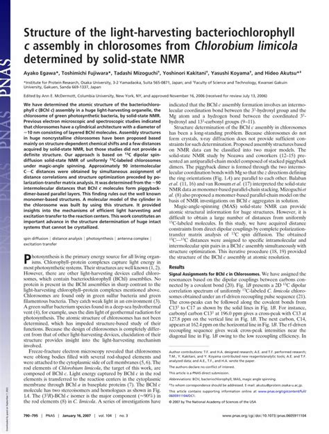 (PDF) Structure of the light-harvesting bacteriochlorophyll cassembly in chlorosomes ...