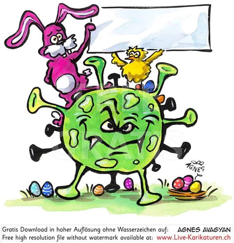 Virus Corona leeres Schild Kücken Hase — www.Live-Karikaturen.ch