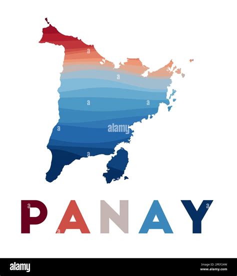 Panay map. Map of the island with beautiful geometric waves in red blue colors. Vivid Panay ...