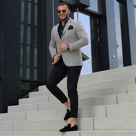 Casual Grey Men Suits Business Man Blazers Male Jacket Groom Wear Slim ...