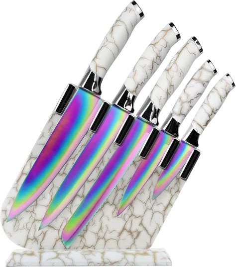 Amazon.com: Rainbow Knife Set, Non Stick Kitchen Knives Set with Acrylic Block, 6 Piece ...