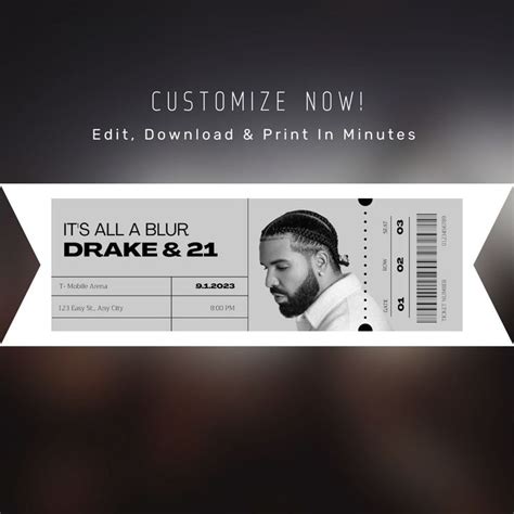 Its All A Blur Customizable Concert Ticket - Drake Concert Ticket by ...