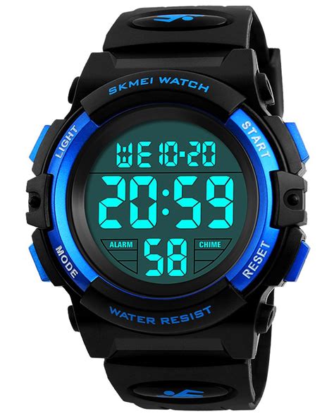 Boys Digital Watches, Kids Sports 5ATM Waterproof Watch with Alarm/Timer/EL Light,Blue Childrens ...