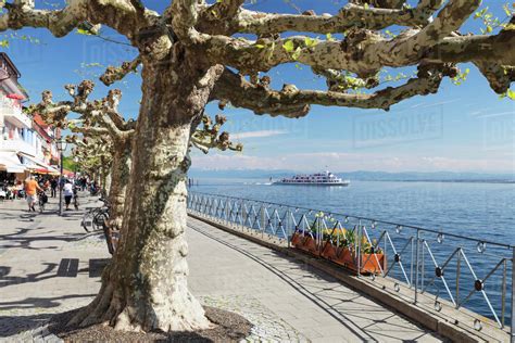 View from the promenade to the Alps, Meersburg, Lake Constance, Baden ...