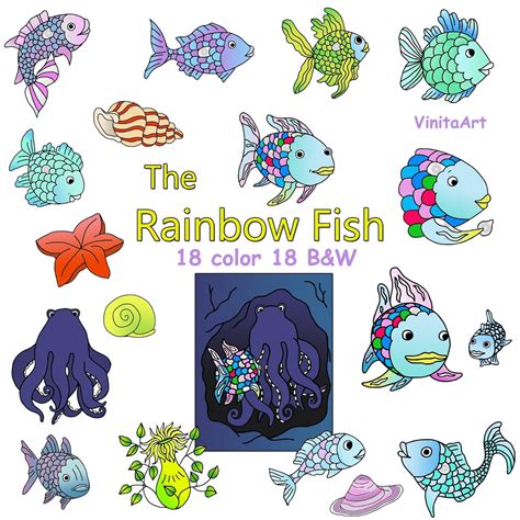 The Rainbow Fish Story Book Clip Art Printable Digital - Etsy