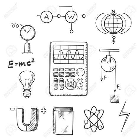 Iconos de dibujo Ciencia establecidos con los símbolos de la física ...