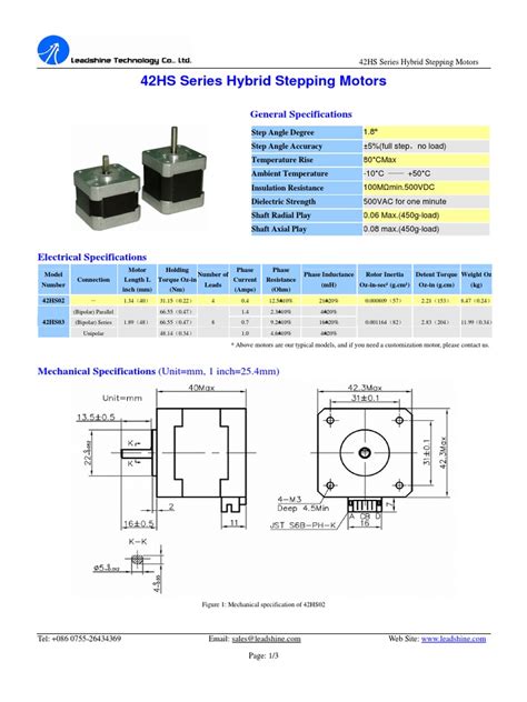 Leedshine 42HS03 Stepper Motor Datasheet | Electric Motor | Electrical ...