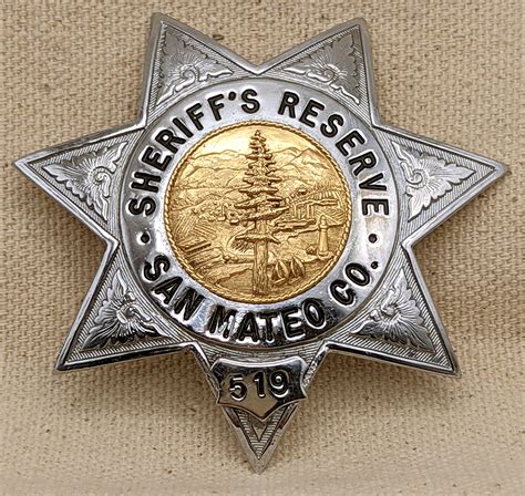 Beautiful 1950s-1960s San Mateo Co CA Sheriff Reserve 7pt Star Badge by ...