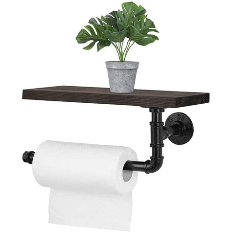 Paper Towel Holder with Shelf, Wall-Mounted Toilet Paper Holder ...