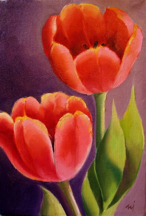 Two Red Tulips Oil on Stretched Canvas, 6" x 9" Revised and listed on ebay, starting bid is $20. ...