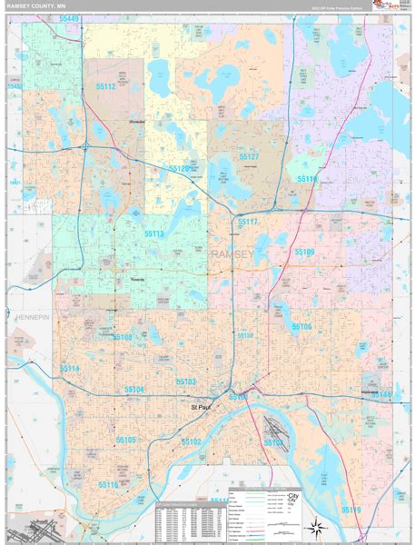 Ramsey County, MN Zip Code Map - Premium