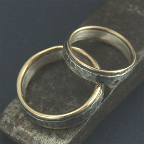 Bands Mixed Metal Rings Rustic Wedding Bands Mens Wedding - Etsy