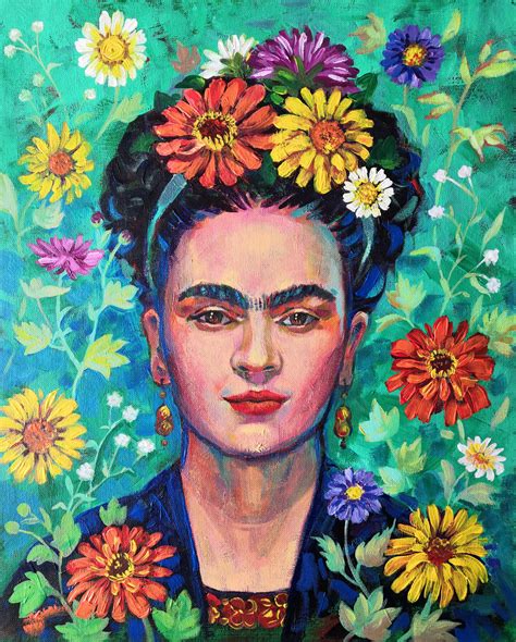 Frida Kahlo Surrounded By Bright Flowers, Painting by Ekaterina Prisich ...