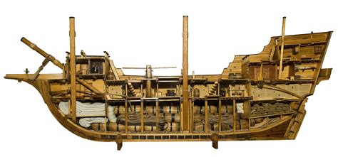 Cutaway model of a 17th century English merchantman ship of about 400 tons [3,382 × 1,581] : r ...