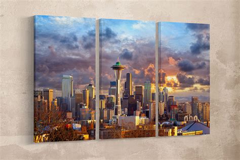 Seattle Skyline at Sunset Washington USA Canvas Eco Leather Print, Made ...