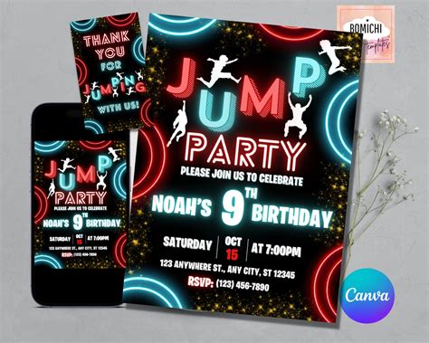 EDITABLE Trampoline Park Birthday Invitation, Trampoline Invitation, Jumping Party Invitation ...