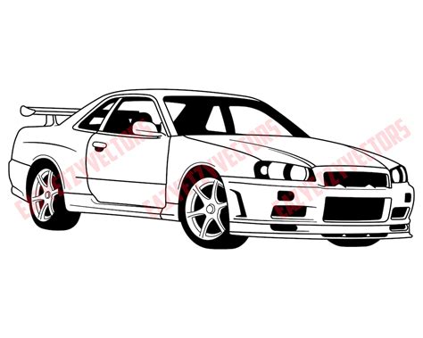 Nissan Skyline R34 GTR Vector File Drawing - Etsy