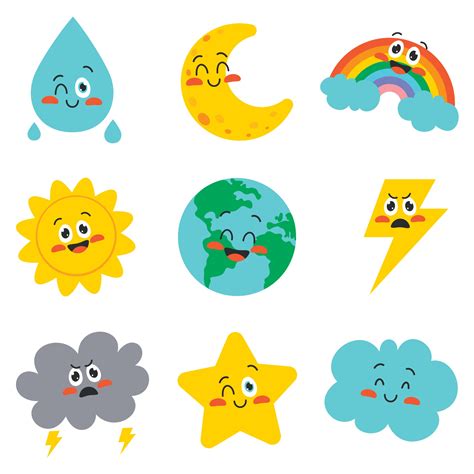 Cute Cartoon Weather Characters Posing 2886487 Vector Art at Vecteezy