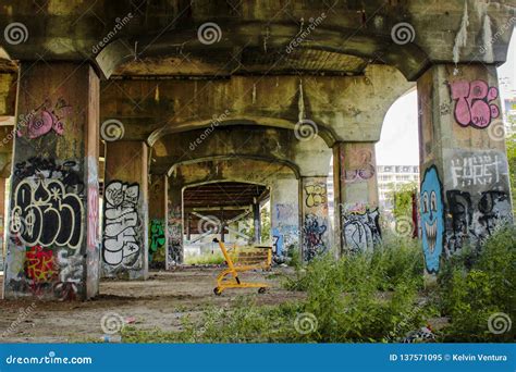 Under Overpass with Graffiti Stock Illustration - Illustration of graffiti, yellow: 137571095