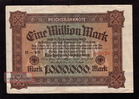 1923 Germany Reichsbanknote 1000000 1 Eine Million Mark Banknote 863820