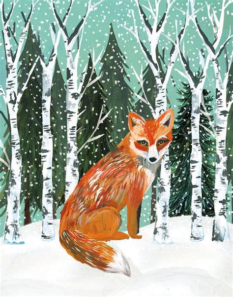 Snowy Fox Winter Art Print - Etsy