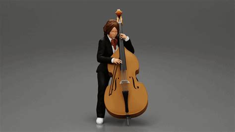 3D file Beautiful young woman musician sitting on a vintage double bass・3D print model to ...