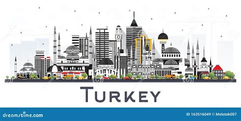 Turkey City Skyline with Color Buildings Isolated on White Stock Vector ...