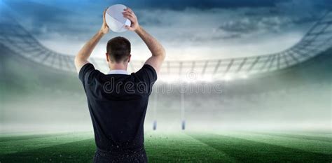 Composite Image of Rugby Player about To Throw a Rugby Ball Stock Photo - Image of graphic ...