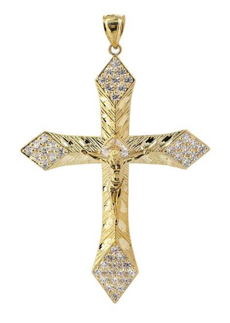 Big Gold Cross & Cz 10K Yellow Gold Pendant. | 13 Grams – FrostNYC