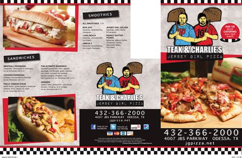 Teak & Charlie's Jersey Girl Pizza menu in Odessa, Texas, USA