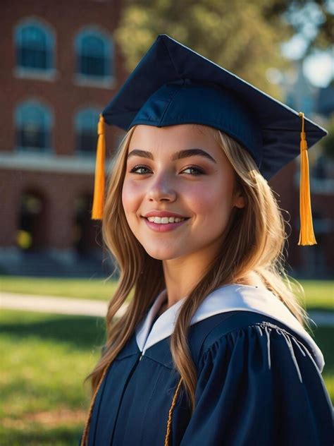 AI generated Smiling Female Graduate in Cap and Gown on University ...