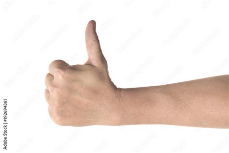 Thumbs up sign of left hand - human hand gesture isolated on white ...