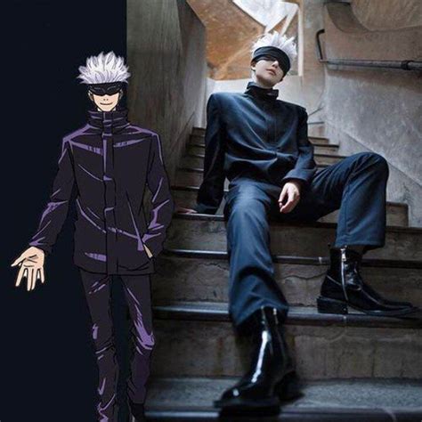 Free Eye Mask】Anime Jujutsu Kaisen Gojo Satoru Cosplay Costume Wig Men School Uniform Suit ...