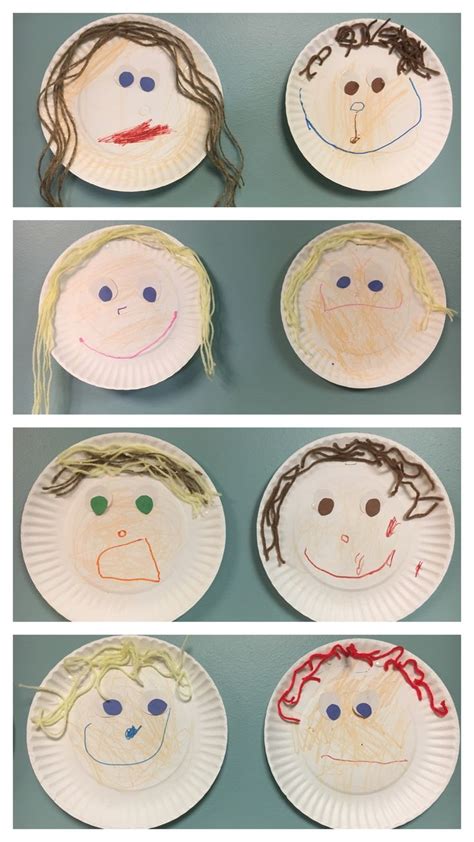 Self-portrait paper plate art, pre-k, all about me week. We made these during all about me w ...