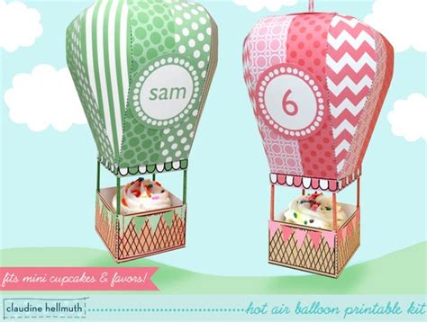 hot air balloon - mini cupcake and favor box, holds candy & treats, party centerpiece mobile ...