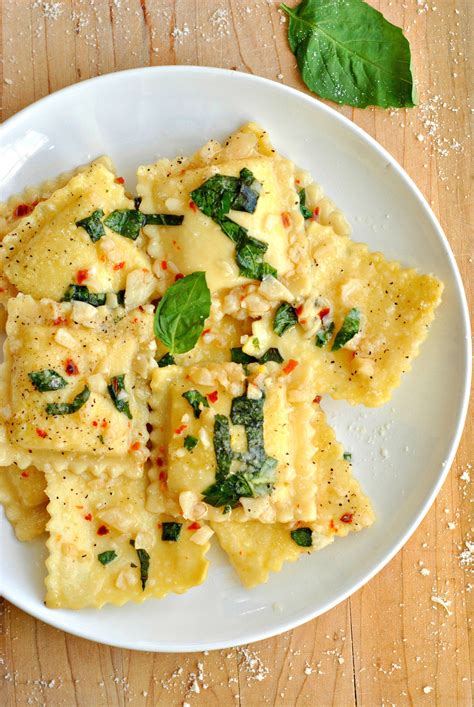 Creamy cheese ravioli sauteed in a light sauce of garlic and basil ...