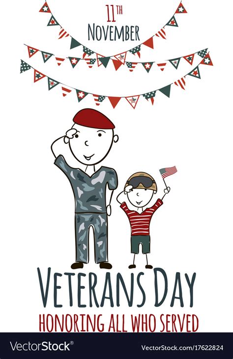 Veterans day greeting card with kids Royalty Free Vector