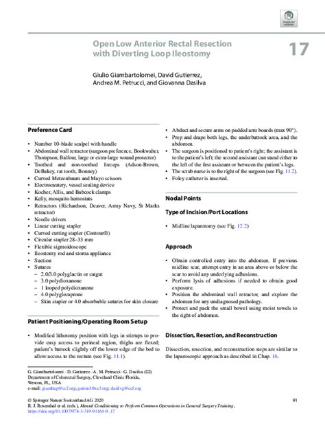 (PDF) Open Low Anterior Rectal Resection with Diverting Loop Ileostomy | Giovanna da Silva ...