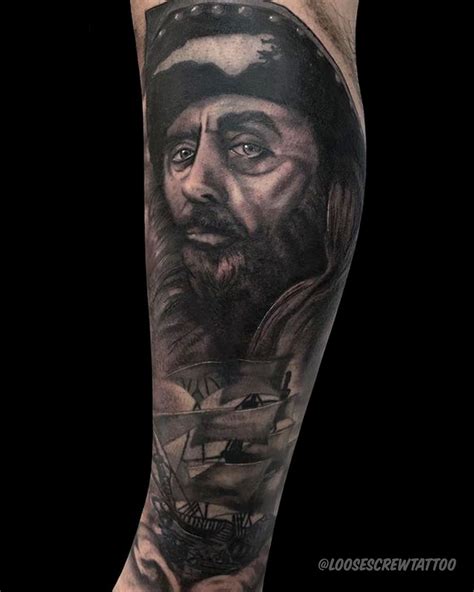 Drink up me 'earties, yo ho!! ☠️ This epic Blackbeard tattoo was done ...