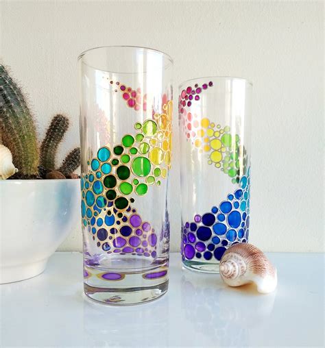 Rainbow Drinking Glasses Set of 2 Hand Painted Colored - Etsy