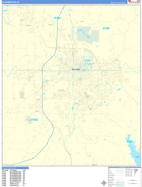 Bloomington Indiana Wall Map (Basic Style) by MarketMAPS - MapSales