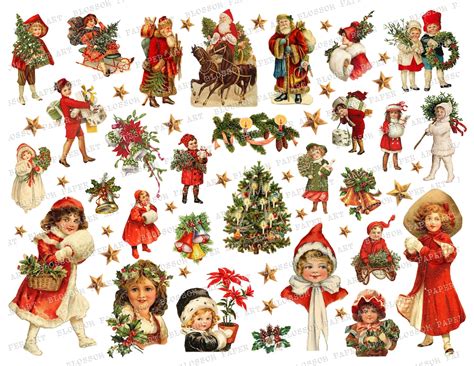 Christmas Stickers, Vintage Christmas Graphics, Die Cut Christmas ...